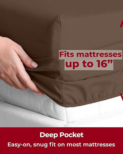 Mellanni California King Sheets Set - 6 PC Iconic Collection Bedding Sheets & Pillowcases - Ultra Soft, Cooling Bed Sheets - Deep Pocket up to 16 inch - 6 PC (Cal King, Brown w/Extra Pillow Cases) - LeafyLoom