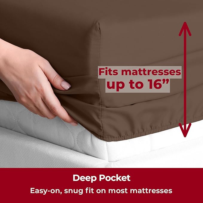 Mellanni Twin XL Sheets Set - 3 PC Iconic Collection Bedding Sheets & Pillowcases - Hotel Luxury, Extra Soft, Cooling Bed Sheets - Deep Pocket up to 16 inch (Twin Extra Long, Brown) - LeafyLoom