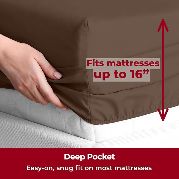 Mellanni Full Sheets Set - 6 PC Iconic Collection Bedding Sheets & Pillowcases - Hotel Luxury, Ultra Soft, Cooling Bed Sheets - Deep Pocket up to 16 inch - 6 PC (Full, Brown w/Extra Pillow Cases) - LeafyLoom
