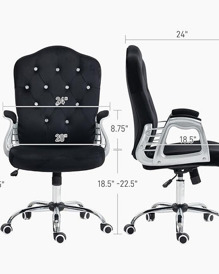 Vinsetto Home Office Chair, Velvet Computer Chair, Button Tufted Desk Chair with Swivel Wheels, Adjustable Height, and Tilt Function, Black - LeafyLoom