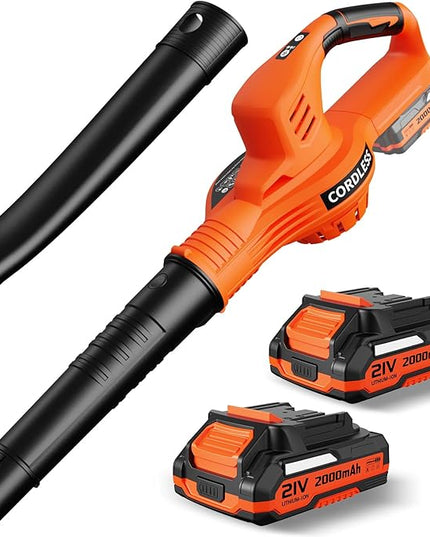 Leaf Blower Cordless - 21V Electric Cordless Leaf Blower with 2 Batteries and Charger, 2 Speed Mode, 2.0Ah Lightweight Battery Powered Leaf Blowers for Lawn Care, Patio, Blowing Leaves - LeafyLoom
