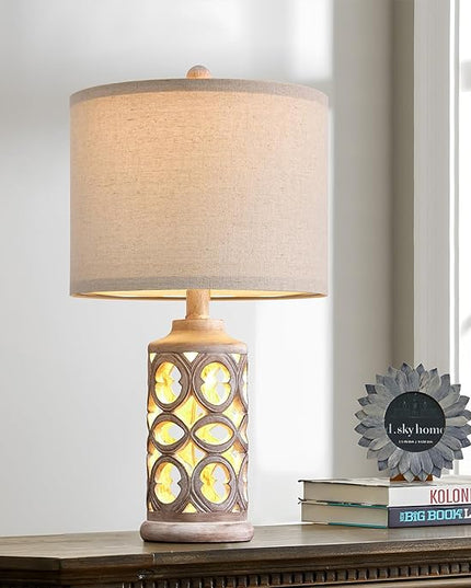 OYEARS Table Lamp Set of 2 for Living Room Bedroom 20.25'' Country Retro Lamp Vintage Nightlight Lamp for Farmhouse Home Office - LeafyLoom