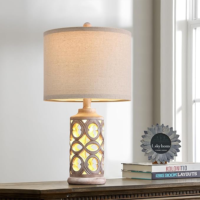 OYEARS Table Lamp Set of 2 for Living Room Bedroom 20.25'' Country Retro Lamp Vintage Nightlight Lamp for Farmhouse Home Office - LeafyLoom