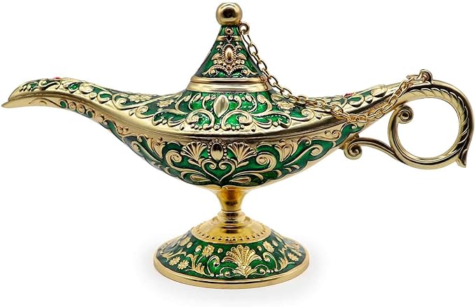 Classic Vintage Collectable Rare Legend Aladdin Magic Genie Costume Lamp Home Table Decoration & Gift, Golden Green - LeafyLoom