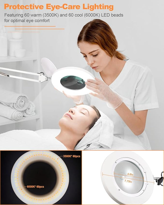 Magnifying Glass with Light Floor Lamp 5X & 12X Zoom Adjustable LED Floor Magnifier Light with 3-Color 10-Brightness, Dust Cover for Reading, Crafts & More Gift Ideal for Father Mother Old - LeafyLoom