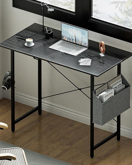 Pamray 32 Inch Computer Desk for Small Spaces with Storage Bag, Home Office Work Desk with Headphone Hook, Small Office Desk Study Writing Table - LeafyLoom