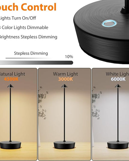 Cordless Rechargeable Table Lamp, 6000mAh Outdoor Waterproof Battery Operated Table Light LED Touch Dimmable Desk Lamps for Patio Dining Restaurant Home Living Room Black - LeafyLoom