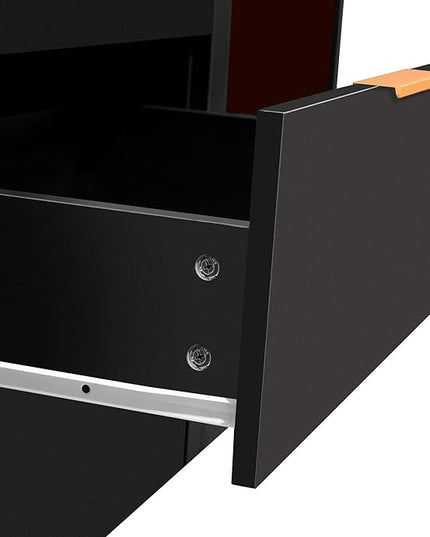 GIA Home Furniture Series Modern MDF Buffet Sideboard with 2 Doors,3 Drawers,Accent Storage Cabinets with Metal Handles for Kitchen,Dinning,Living Room, 63 Inch, Black Finish - LeafyLoom