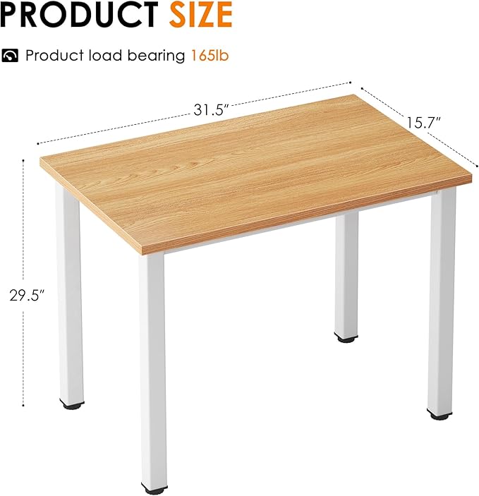 Need Small Desk, 31.5 inch Sturdy Writing Desk for Small Spaces, Small Computer Desk Teens Desk Study Table Laptop Desk Home Ofice Desk, White Metal Frame, Teak - LeafyLoom