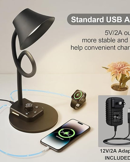 BOHON LED Desk Lamp for Home Office, Fully Dimmable Bedside Lamps with USB A and C Charging Port, 5 Colors Reading Lamp with Night Light, Auto Timer, Table Lamp for College Dorm Room Black - LeafyLoom