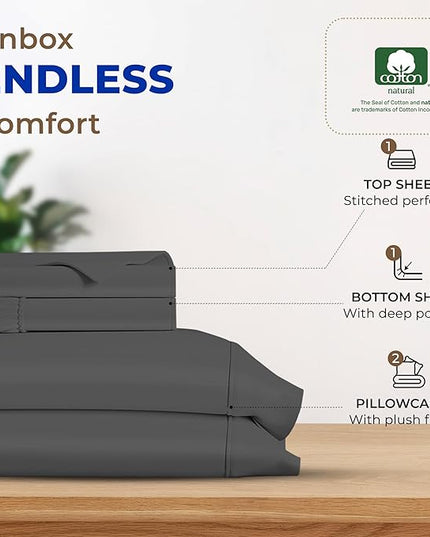 THREAD SPREAD 100% Egyptian Cotton Sheets Queen Size - 600 Thread Count Sheets Queen, 4 PC Luxury Sheets Queen Size, Soft, Cooling Sateen Weave Deep Pocket Sheet Set, Fits Mattress upto 18"- Dark Grey - LeafyLoom