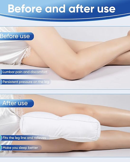 Knee Pillow for Side Sleepers - Between Leg & Under Knee Pillow for Back Sleepers - Leg Pillow with 850G 7D Alternative for Relieving Leg, Back, and Knee Pain - 100% Cotton Fabric - White - LeafyLoom