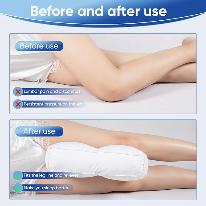 Knee Pillow for Side Sleepers - Between Leg & Under Knee Pillow for Back Sleepers - Leg Pillow with 850G 7D Alternative for Relieving Leg, Back, and Knee Pain - 100% Cotton Fabric - White - LeafyLoom