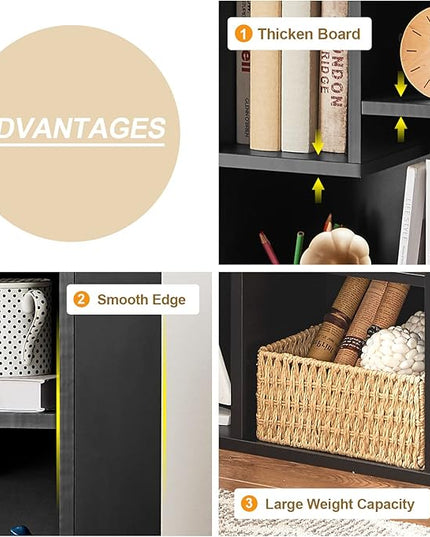 VECELO Small Bookshelf, 5 Cube Slim Bookcase, Fits Tallest Hardcovers, Horizontal Available, Modern Floor Standing Unit, Each Shelf Hold Up to 66 LBS, Matte Black - LeafyLoom