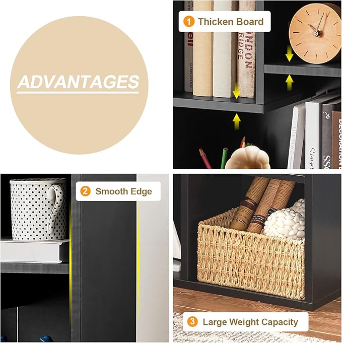 VECELO Small Bookshelf, 4 Cube Slim Bookcase, Fits Tallest Hardcovers, Horizontal Available, Modern Floor Standing Unit, Each Shelf Hold Up to 66 LBS, Matte Black - LeafyLoom
