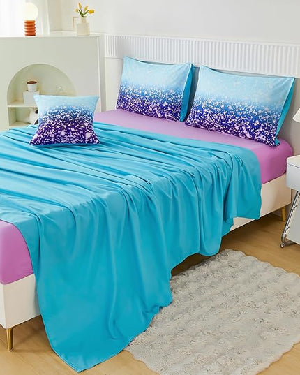 PERFEMET Queen Comforter Set with Sheets, 6 Pcs Blue Purple Girls Bedding Set, Tie Dye Rainbow Comforter for Queen Size Bed, Colorful Ombre Bedroom Decor Bed in A Bag for Teens Girls - LeafyLoom