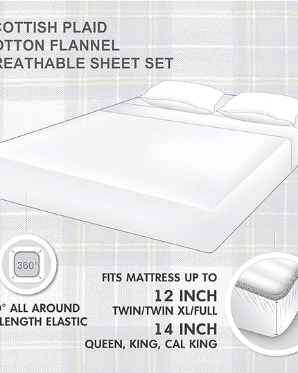 Comfort Spaces Cotton Flannel Breathable Warm Deep Pocket Sheets with Pillow Case Bedding, Cal King, Scottish Plaid Green, 4 Piece - LeafyLoom