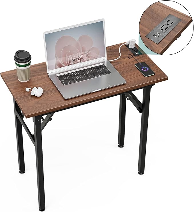TEMI Computer Desk with Power Outlet - Portable Small with USB Ports, Durable Construction. Perfect Writing Desk, Study Table, and Office Table for Compact Spaces. Work Desk for Home Office Use. - LeafyLoom
