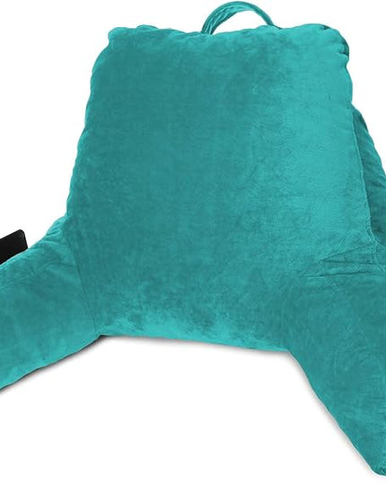 Clara Clark Reading Pillow for Kids, Small Back Pillow for Sitting Up in Bed, Memory Foam Back Support Pillow, Reading Pillows for Sitting in Bed Teal Gaming Pillow for Bed Chair with Arms and Pockets - LeafyLoom