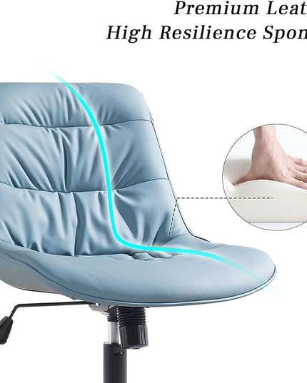 Kidol & Shellder Armless Office Chair Desk Chair Comfy Makeup Vanity Chair with Back Ergonomic Swivel Chair Home Office Desk Chairs with Wheels Rolling Computer Chair Bedroom Accent Chair(Blue) - LeafyLoom