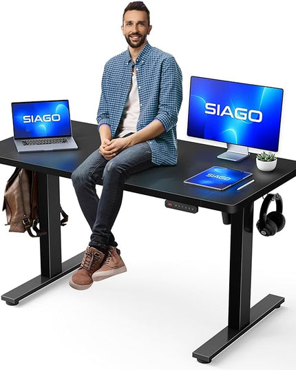Electric Standing Desk Adjustable - 48 x 24 Inch Sit Stand up Desk with Cable Management - 3 Memory Preset Adjustable Height Desk Computer Home Office Desk - LeafyLoom