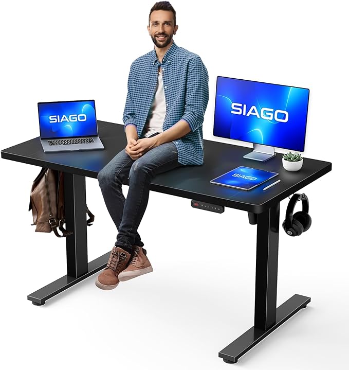 Electric Standing Desk Adjustable - 48 x 24 Inch Sit Stand up Desk with Cable Management - 3 Memory Preset Adjustable Height Desk Computer Home Office Desk - LeafyLoom
