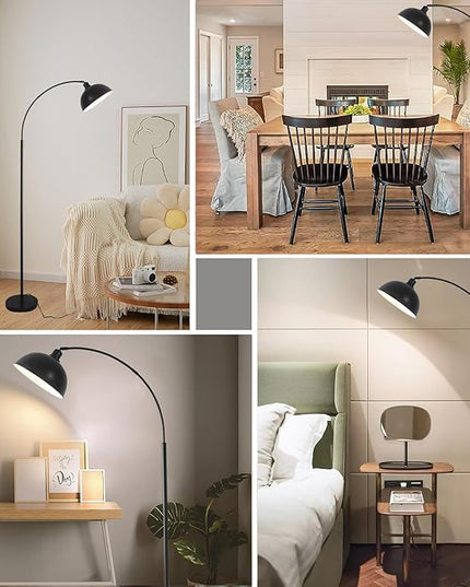Arc Floor Lamps for Living Room,Modern Tall Standing Lamp,Black Floor Lamp with Adjustable Hanging Dome Shade,Over Couch Mid Century Arched Reading Lamp for Bedroom,Office - LeafyLoom