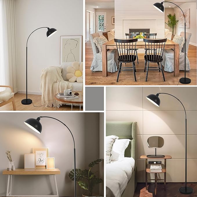 Arc Floor Lamps for Living Room,Modern Tall Standing Lamp,Black Floor Lamp with Adjustable Hanging Dome Shade,Over Couch Mid Century Arched Reading Lamp for Bedroom,Office - LeafyLoom