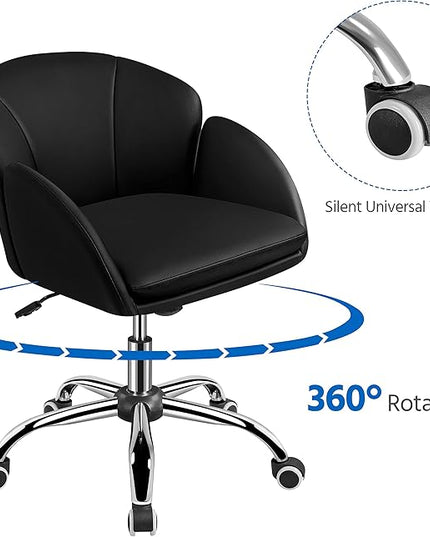 Yaheetech Cute Petal Desk Chair Home Office Swivel Upholstered Leather Makeup Vanity Desk Chair with Armrests for Bedroom Modern Computer Rolling Chair for Women Black - LeafyLoom