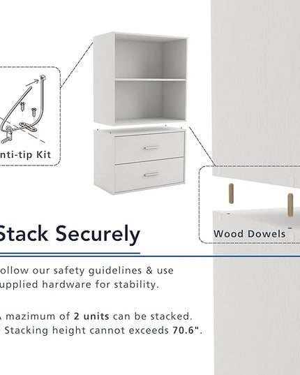 Apexa 2-Drawer Wooden Stackable Storage Drawers, Small Food Pantry Cabinet, Cajonera De Madera, Underbed Drawer Dorm Teen Room Decor & Bedroom, Home Office, Kitchen, Steel Blue - LeafyLoom