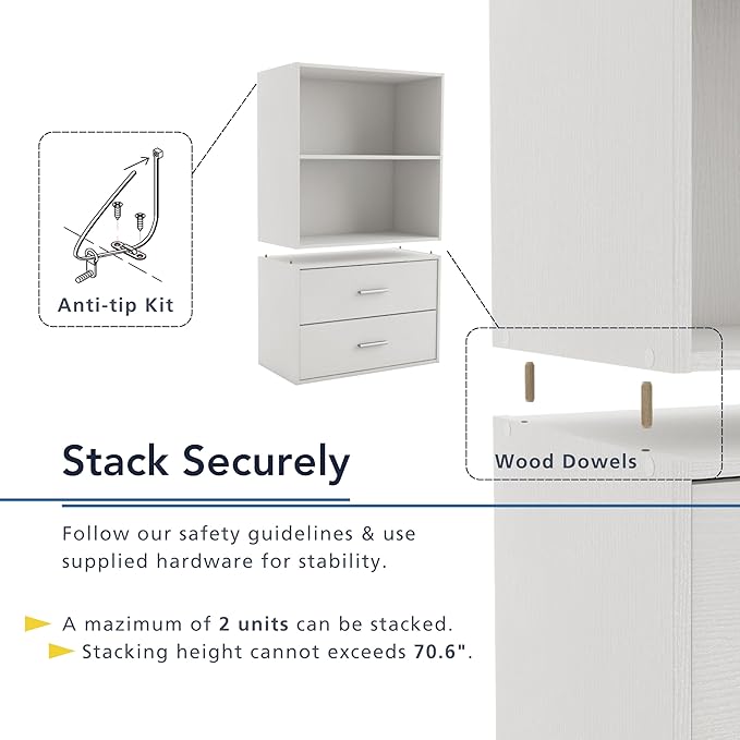 Apexa 2-Tier Cube Storage Organizer Shelves, Stackable Wood Bookcase Fits Cubby Bins for Organization, Dorm Teen Room Decor & Home Office, Steel Blue - LeafyLoom