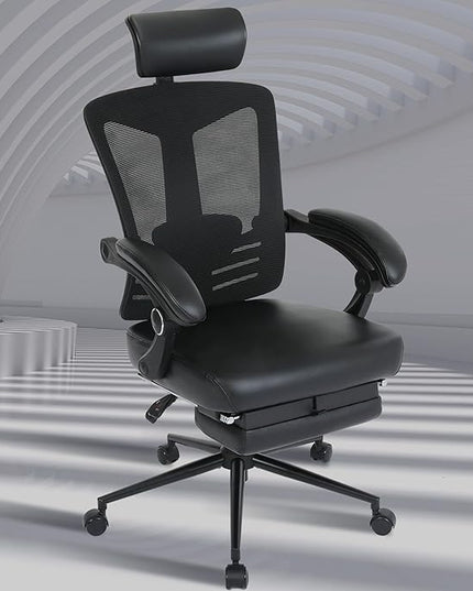 Vonesse Ergonomic Office Chair with Headrest Computer Mesh Office Chair with Footrest Big and Tall Office Chair Adjustable Swivel Rolling High Back Reclining Home Office Desk Chair Black - LeafyLoom