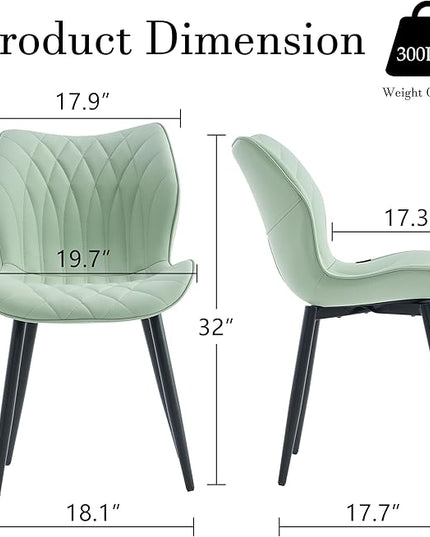 YOUNIKE Dining Chairs Set of 2, Upholstered Faux Leather Dining Room Chairs, Modern Living Room Bedroom Side Chairs with Wing Back and Metal Legs, Kitchen Chairs Mint Green - LeafyLoom