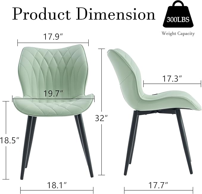 YOUNIKE Dining Chairs Set of 2, Upholstered Faux Leather Dining Room Chairs, Modern Living Room Bedroom Side Chairs with Wing Back and Metal Legs, Kitchen Chairs Mint Green - LeafyLoom