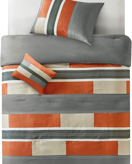 Comfort Spaces Casual Comforter Set Sporty Design, Vibrant Color, Active Lifestyle Boys Bedroom Décor, All Season Soft Microfiber Bedding Set, Decorative Pillow, Sham Grey/Orange Queen 4 Piece - LeafyLoom