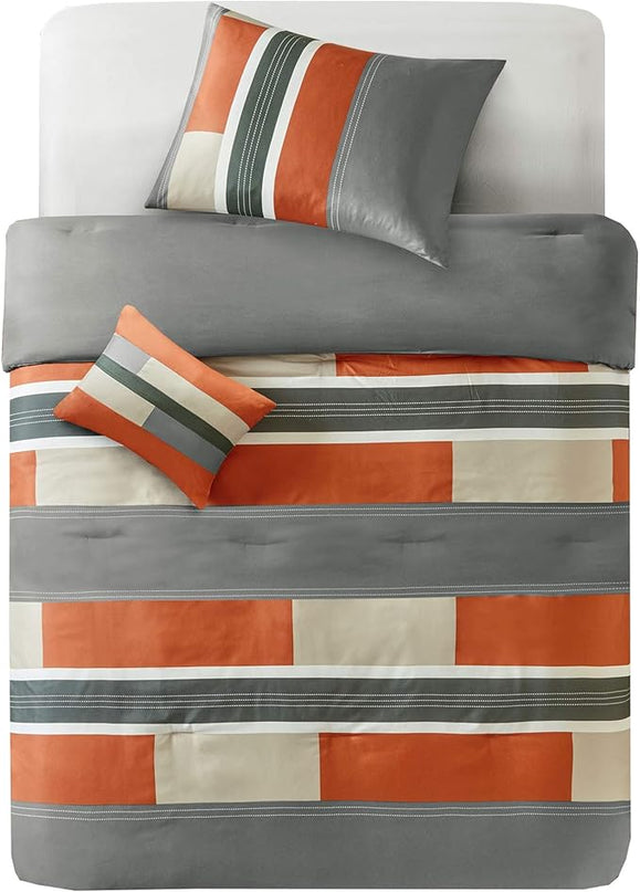 Comfort Spaces Casual Comforter Set Sporty Design, Vibrant Color, Active Lifestyle Boys Bedroom Décor, All Season Soft Microfiber Bedding Set, Decorative Pillow, Sham Grey/Orange Queen 4 Piece - LeafyLoom