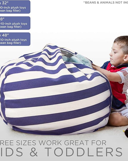 Aubliss Stuffed Animal Bean Bag Storage Chair (Royal Blue/White Striped, X-Large (48'')) - LeafyLoom