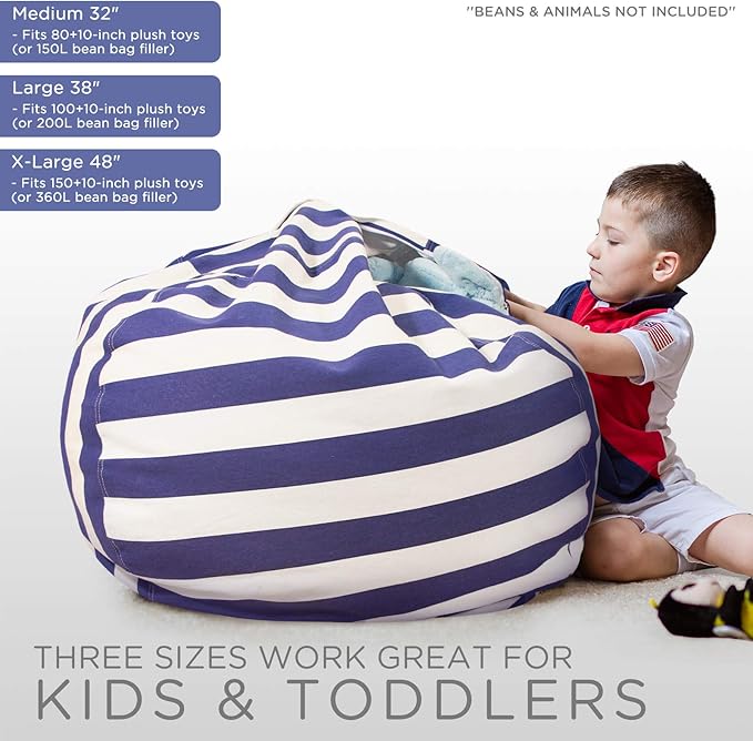 Aubliss Stuffed Animal Bean Bag Storage Chair (Royal Blue/White Striped, X-Large (48'')) - LeafyLoom