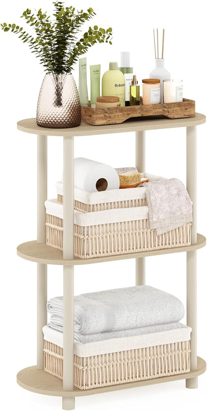 Furinno Turn-N-Tube No Tools 3-Tier Modern Oval Side Display Rack, Bauhaus Oak/Beige - LeafyLoom