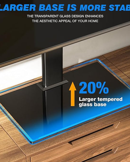 Universal TV Stand Mount for 27-60 inch TVs, Height Adjustable Table Top TV Stand Holds up to 88lbs, TV Mount Stand with Tempered Glass Base, Replacement TV Base Stands Max VESE 400x400mm - LeafyLoom