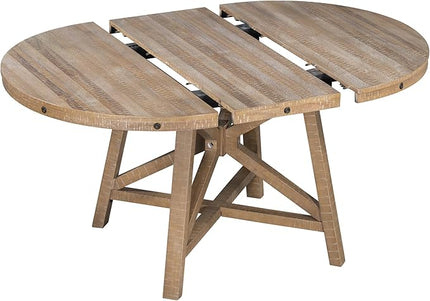 5-Piece Retro Style Dining Set with Extendable Round Table and 4 Upholstered Chairs for Kitchen, Living Room, Wood, 42"-58" L x 42" W x 30" H, Natural Wash - LeafyLoom