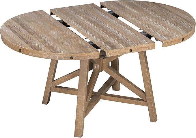 5-Piece Retro Style Dining Set with Extendable Round Table and 4 Upholstered Chairs for Kitchen, Living Room, Wood, 42"-58" L x 42" W x 30" H, Natural Wash - LeafyLoom