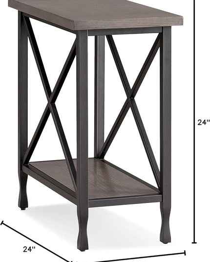Leick Home Chisel & Forge Narrow Side Recliner Table with Shelf, Smoke Gray and Matte Black, 12" W - LeafyLoom