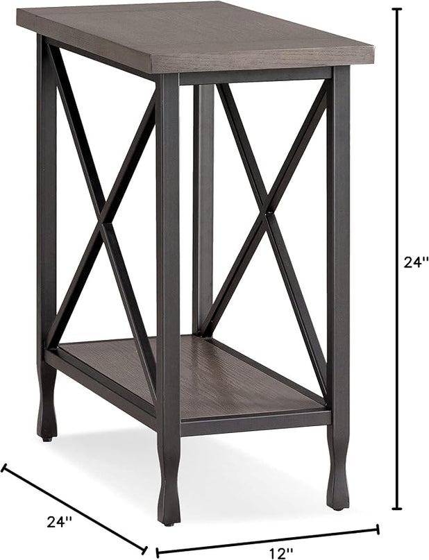 Leick Home Chisel & Forge Narrow Side Recliner Table with Shelf, Smoke Gray and Matte Black, 12" W - LeafyLoom