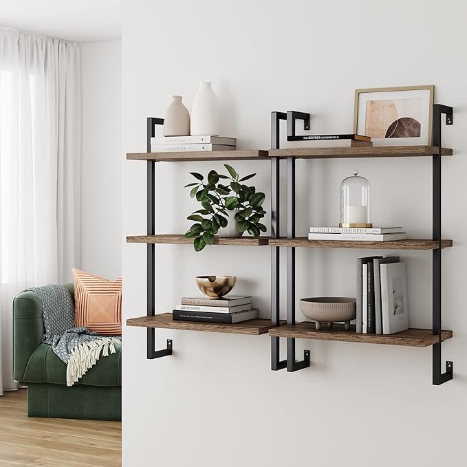 Nathan James Theo 3-Shelf Small Bookcase, Floating Wall Mount Bookshelf with Wood and Industrial Pipe/Metal Frame, Rustic Oak/Matte Black - LeafyLoom