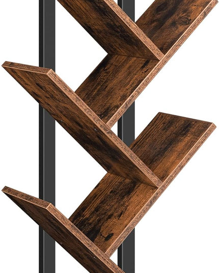 HOOBRO Tree Bookshelf, 5-Tier Bookcase Wooden Shelves, Floor Standing Storage Rack, for Display of CDs, Books in Living Room, Home Office, Wood Storage Rack for Bedroom, Rustic Brown BF04SJ01G1 - LeafyLoom