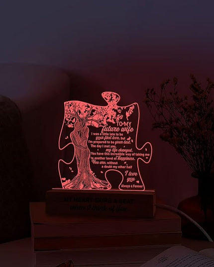 Gifts for Wife from Husband | Wedding Lights for Couples, Engraved, Newlyweds | to My Future Wife 3D Lamp Wooden Base USB Powered Acrylic Night Light | Gift for Her on Birthday Valentines - LeafyLoom