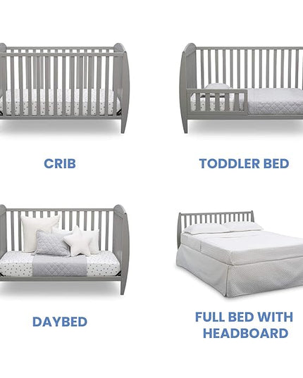 Delta Children Twinkle 4-in-1 Convertible Baby Crib, Sustainable New Zealand Wood, Grey and Delta Children Twinkle Galaxy Dual Sided Recycled Fiber Core Crib and Toddler Mattress (Bundle) - LeafyLoom