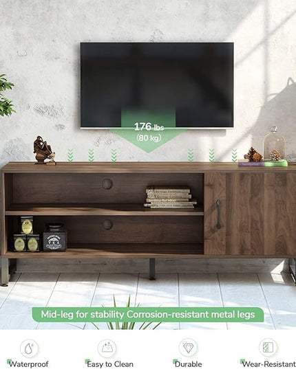 Novilla Media Console, TV Stand for TV's up to 58" Flat Screen Living Room Storage Cabinet Doors and Shelves Entertainment Center, 53 Inches, Walnut - LeafyLoom