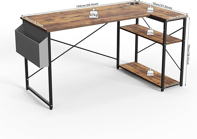 Small Computer Desk with Power Outlets, 40 Inch L Shaped Desk with Reversible Shelves, Gaming Desk Corner Desk Study Writing Desk for Home Office Bedroom Small Space, Rustic Brown - LeafyLoom